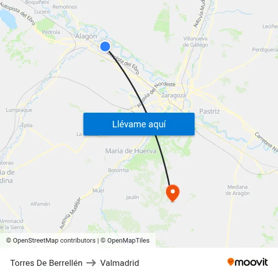 Torres De Berrellén to Valmadrid map