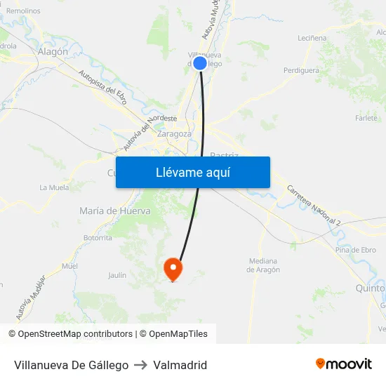 Villanueva De Gállego to Valmadrid map
