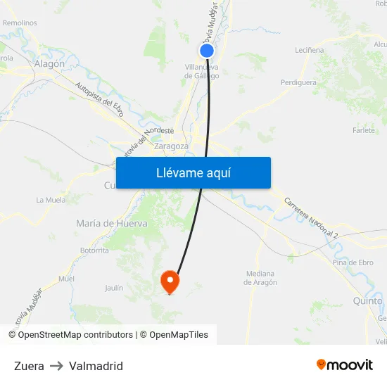 Zuera to Valmadrid map