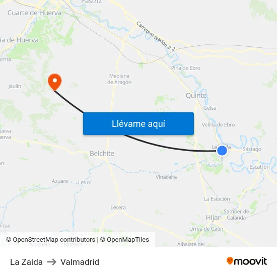 La Zaida to Valmadrid map