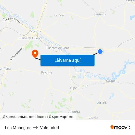 Los Monegros to Valmadrid map