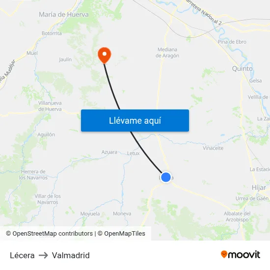Lécera to Valmadrid map