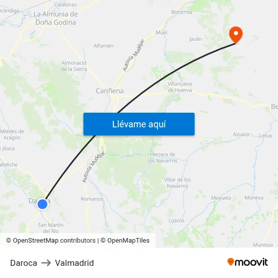 Daroca to Valmadrid map