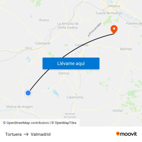 Tortuera to Valmadrid map