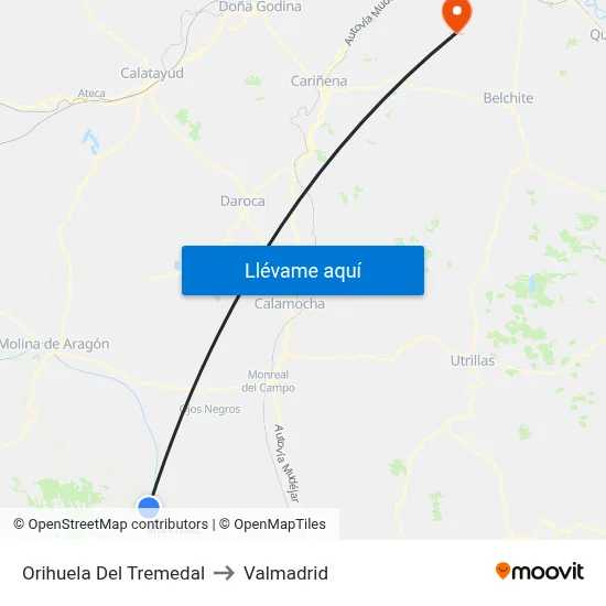 Orihuela Del Tremedal to Valmadrid map