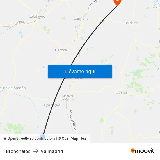 Bronchales to Valmadrid map
