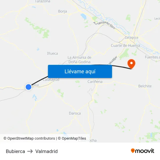 Bubierca to Valmadrid map