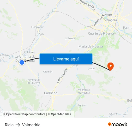Ricla to Valmadrid map