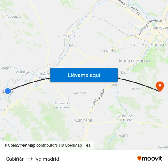 Sabiñán to Valmadrid map