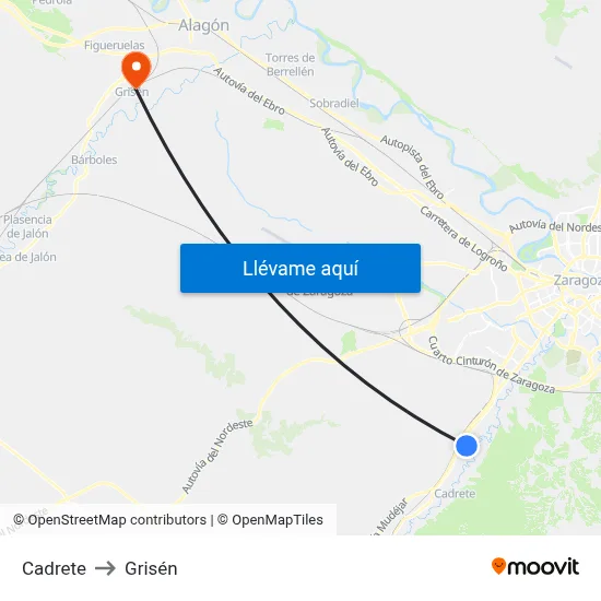 Cadrete to Grisén map