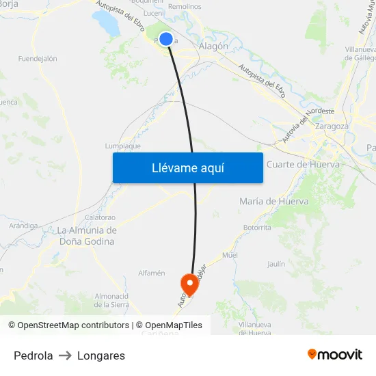 Pedrola to Longares map