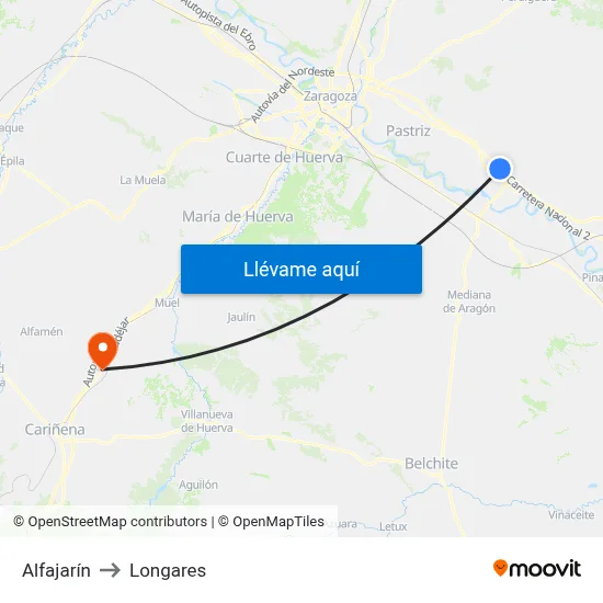 Alfajarín to Longares map
