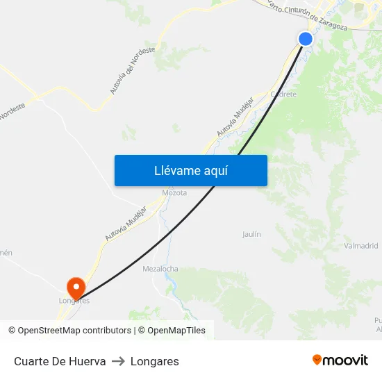 Cuarte De Huerva to Longares map