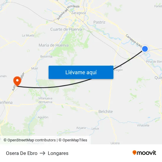 Osera De Ebro to Longares map