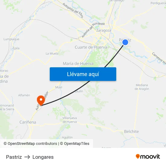 Pastriz to Longares map