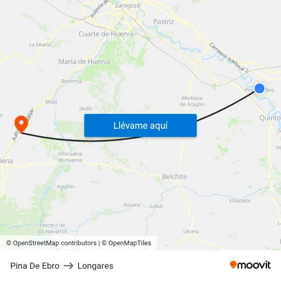 Pina De Ebro to Longares map