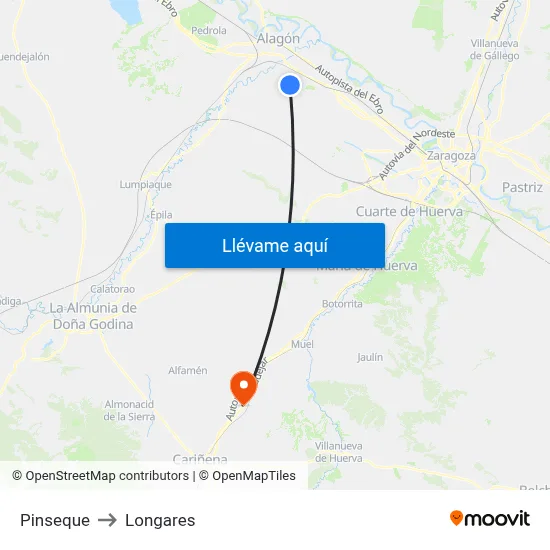 Pinseque to Longares map