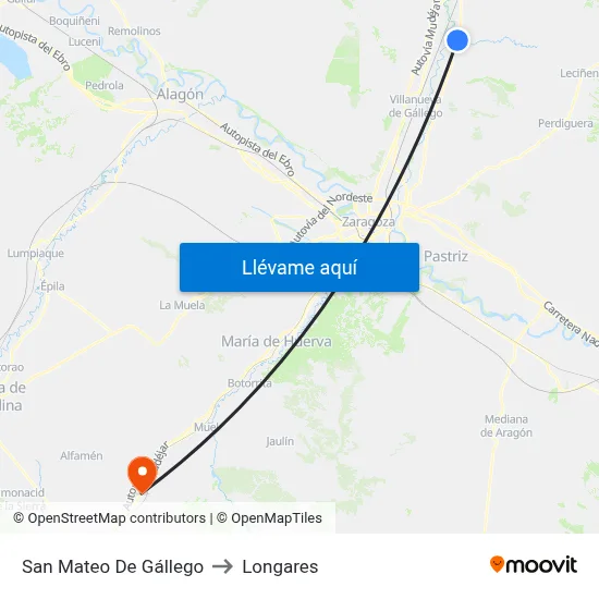 San Mateo De Gállego to Longares map