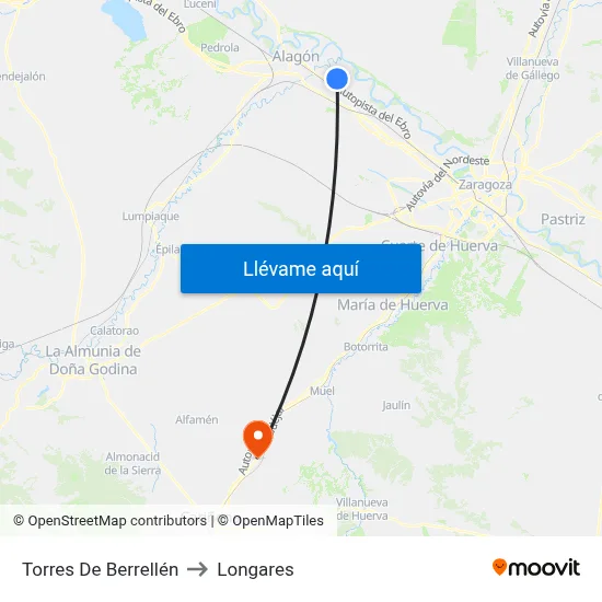 Torres De Berrellén to Longares map