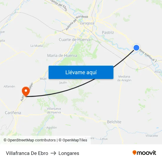 Villafranca De Ebro to Longares map