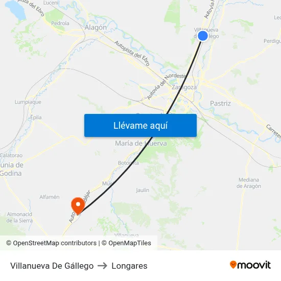 Villanueva De Gállego to Longares map