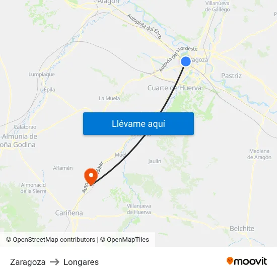 Zaragoza to Longares map