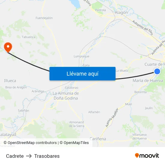 Cadrete to Trasobares map