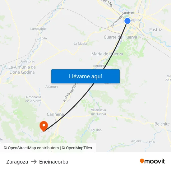 Zaragoza to Encinacorba map