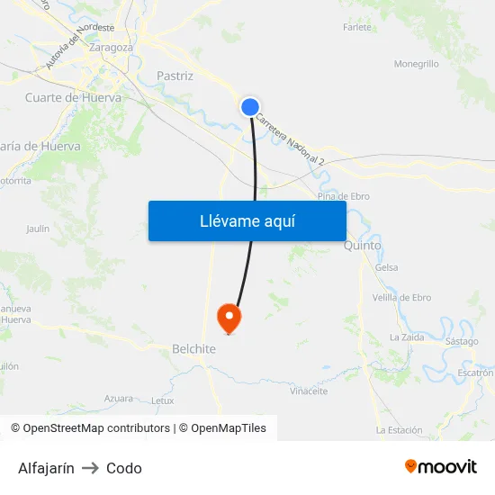 Alfajarín to Codo map