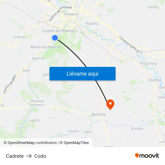 Cadrete to Codo map