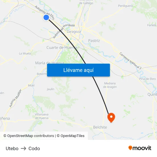 Utebo to Codo map