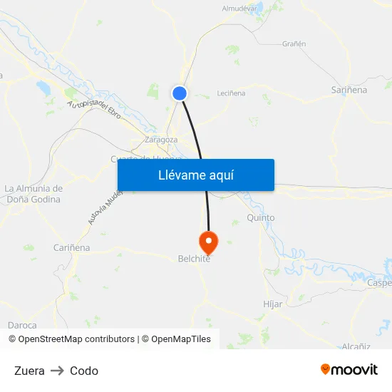 Zuera to Codo map