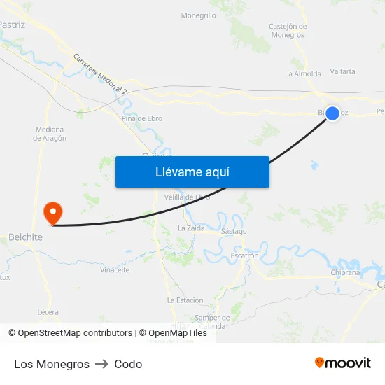 Los Monegros to Codo map