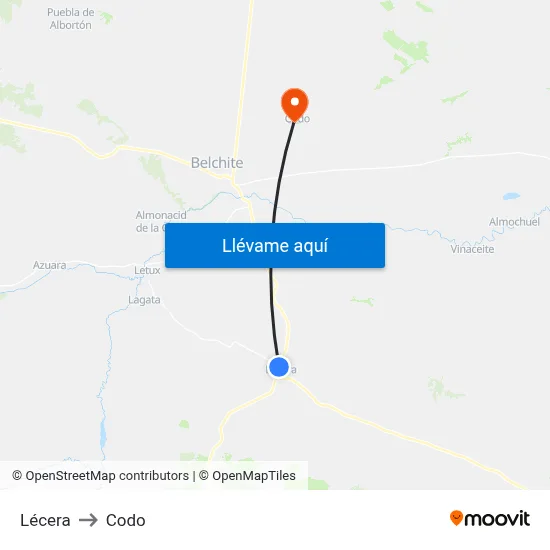 Lécera to Codo map