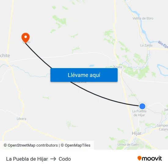 La Puebla de Híjar to Codo map