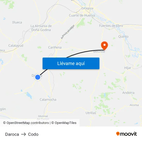 Daroca to Codo map