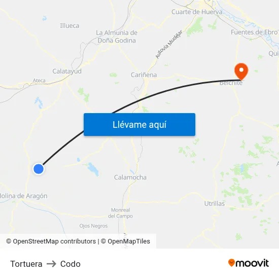 Tortuera to Codo map