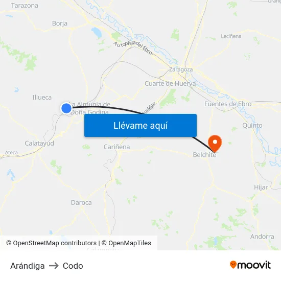 Arándiga to Codo map
