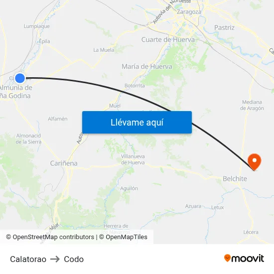 Calatorao to Codo map