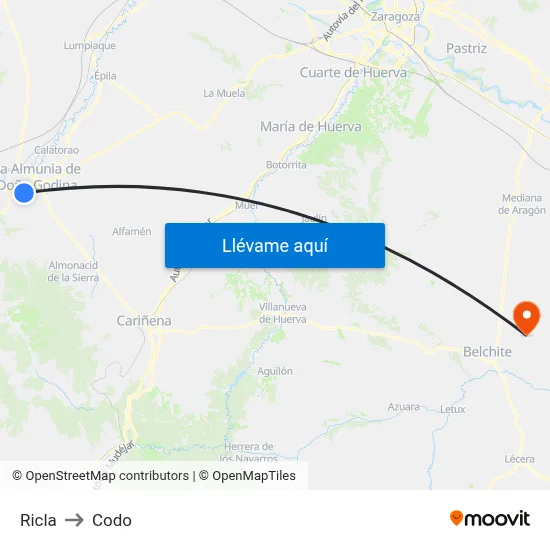 Ricla to Codo map