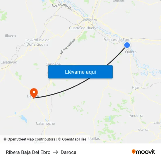 Ribera Baja Del Ebro to Daroca map