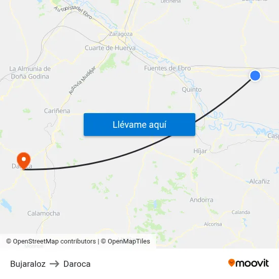 Bujaraloz to Daroca map