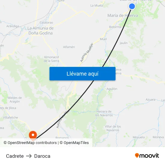 Cadrete to Daroca map