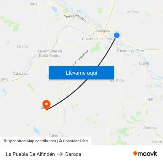 La Puebla De Alfindén to Daroca map