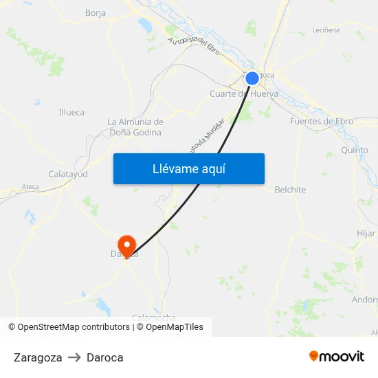 Zaragoza to Daroca map