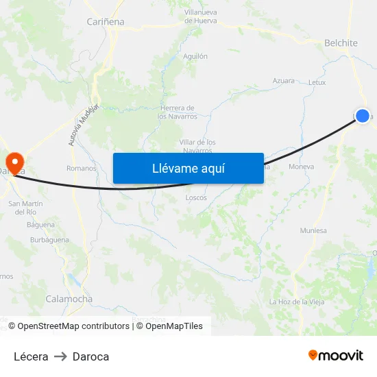 Lécera to Daroca map