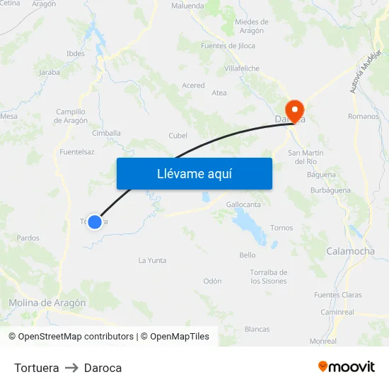 Tortuera to Daroca map