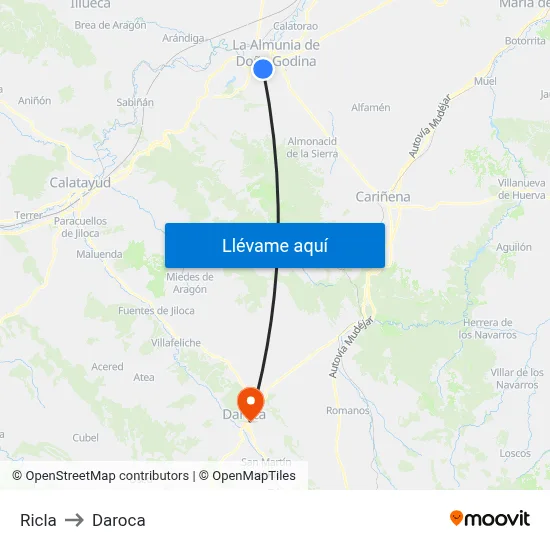 Ricla to Daroca map