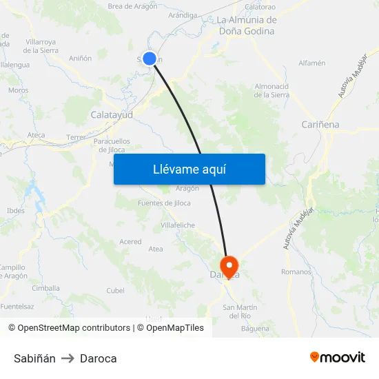 Sabiñán to Daroca map