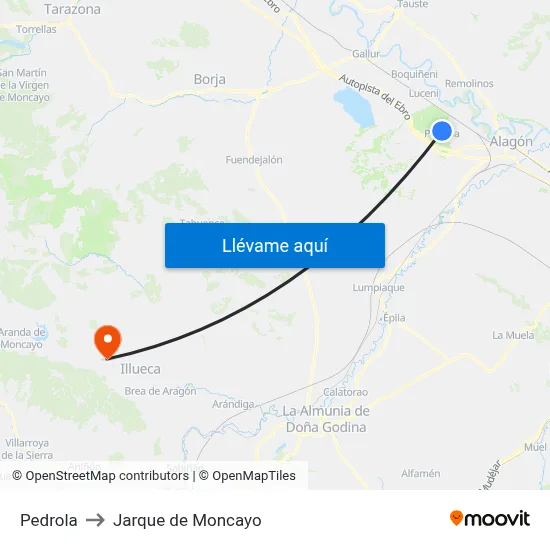 Pedrola to Jarque de Moncayo map